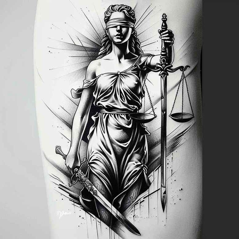 themis tattoo design ideas smooth gradients judicial figure for scapula