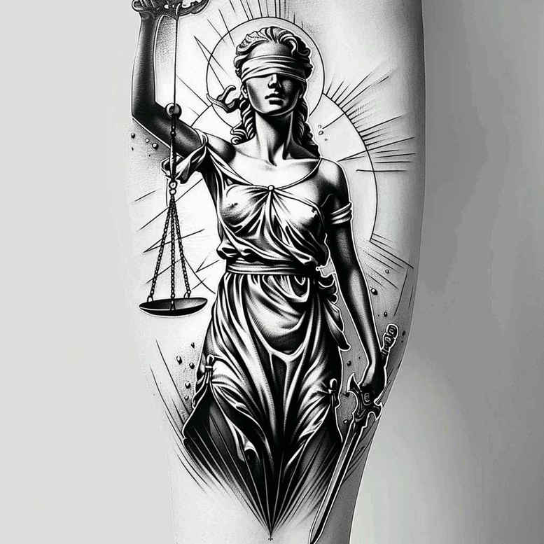 themis tattoo design ideas textured fills justice linework embodying endurance
