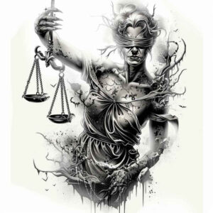 themis tattoo design ideas Realism precise gradient justice linework stands for endurance