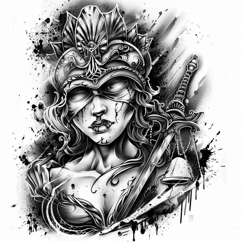 themis tattoo design ideas layered fill justice scales symbolising strength