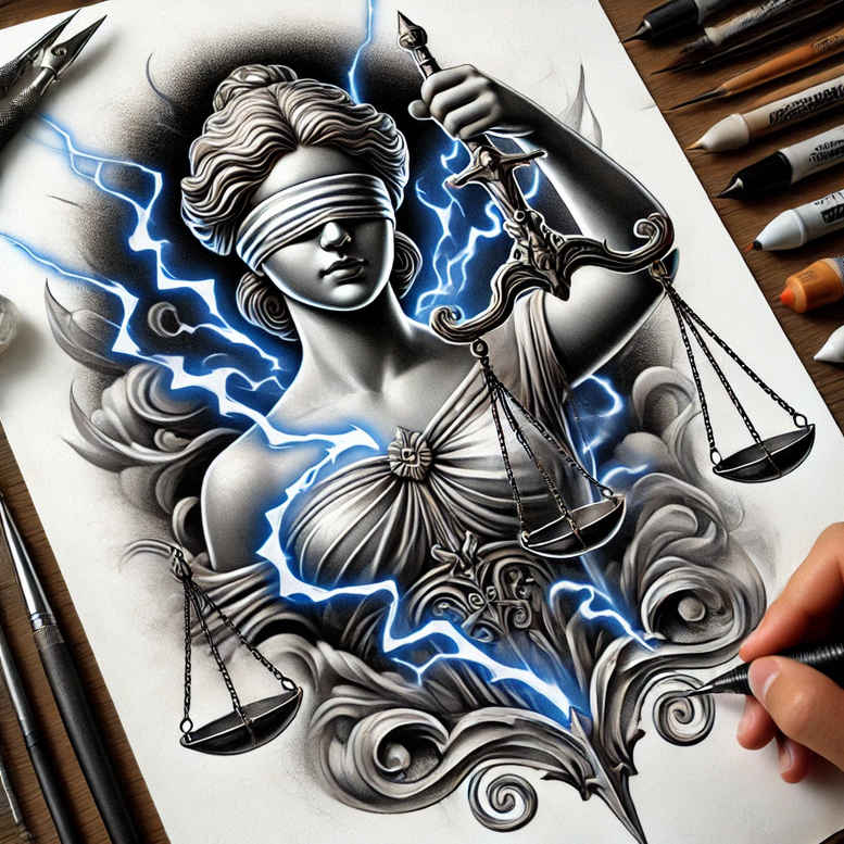 themis tattoo design ideas Realism precise anatomy law spirit for neck