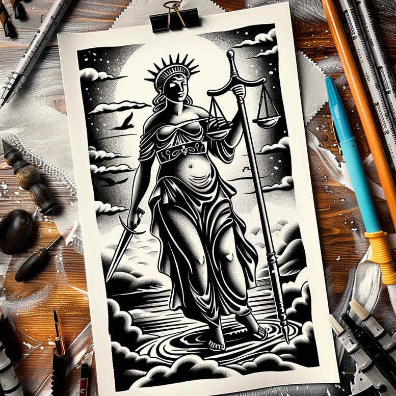 themis tattoo design ideas Realism natural look law spirit for spine