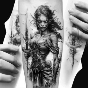 themis tattoo design ideas deep blacks legal icon determination and power