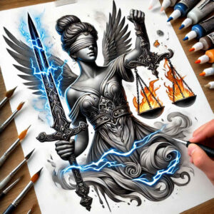 themis tattoo design ideas Realism high definition legal icon embodying endurance