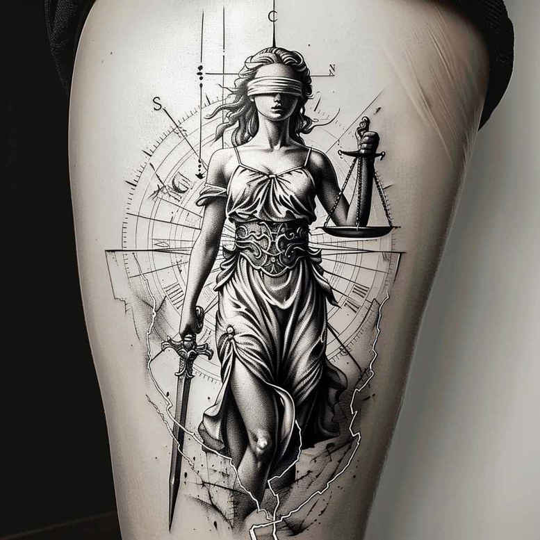 themis tattoo design ideas luminous legal sword for calf