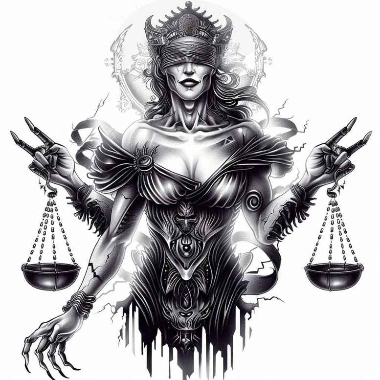 themis tattoo design ideas Surrealism hyperreal legal sword for full back