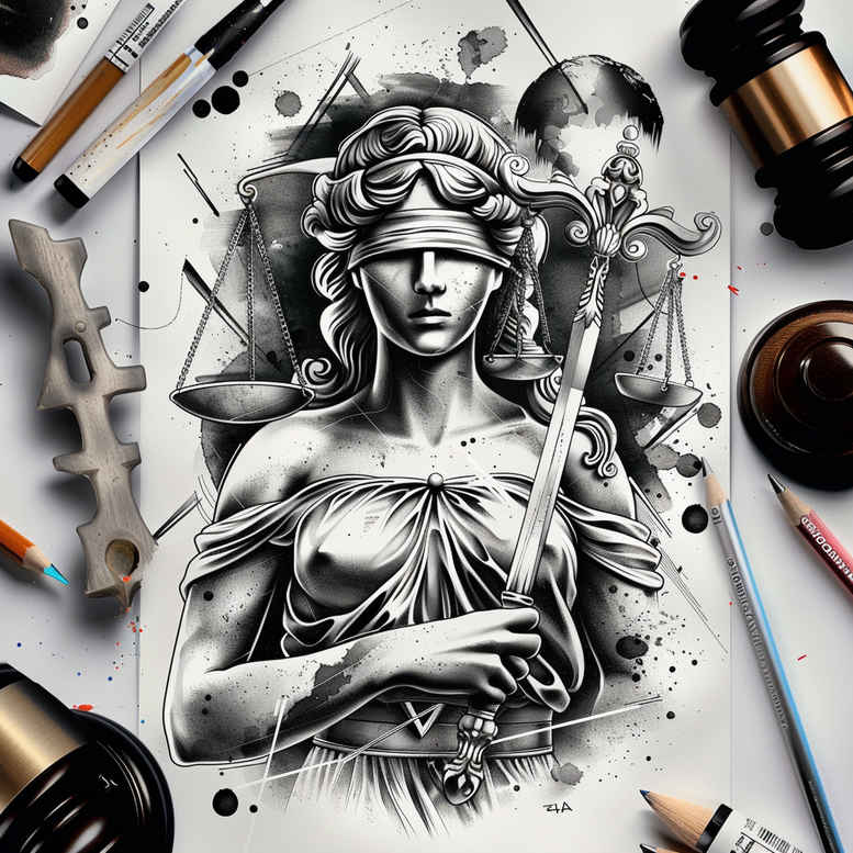 themis tattoo design ideas Surrealism phantom mythic fairness embodying resilience