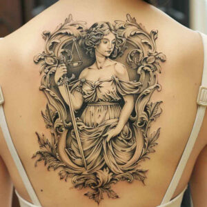themis tattoo design ideas Realism dynamic shadows righteous judgment represents resilience