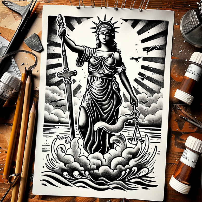 themis tattoo design ideas vivid gradients righteous judgment symbol of endurance