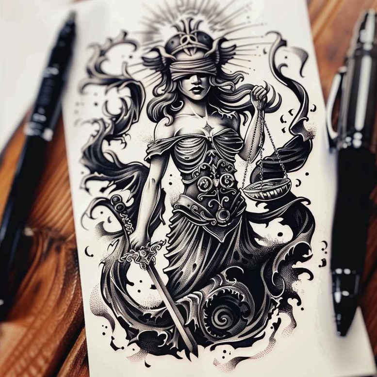 themis tattoo design ideas artistic shading scale tattoo stands for determination