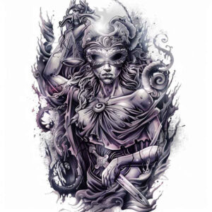 themis tattoo design ideas line-art symbol of truth for upper chest