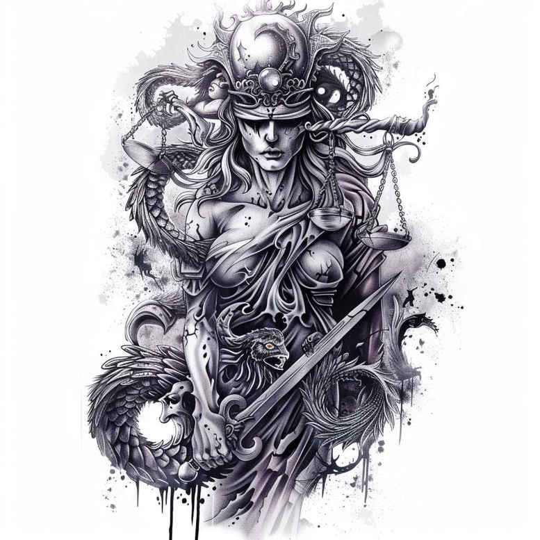 themis tattoo design ideas abstract upright stance for upper back