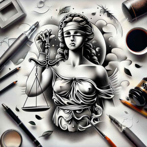 themis-tattoo – tattoo design ideas free ai generated – surrealism-otherworldly – for-behind-ear – Gallery: themis-inkby-ai