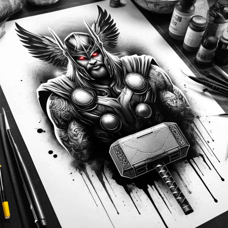 thunder-god-tattoo-realism-realistic-color-for-shoulder – tattoo design ideas free ai generated – Gallery: thor-inkby-ai