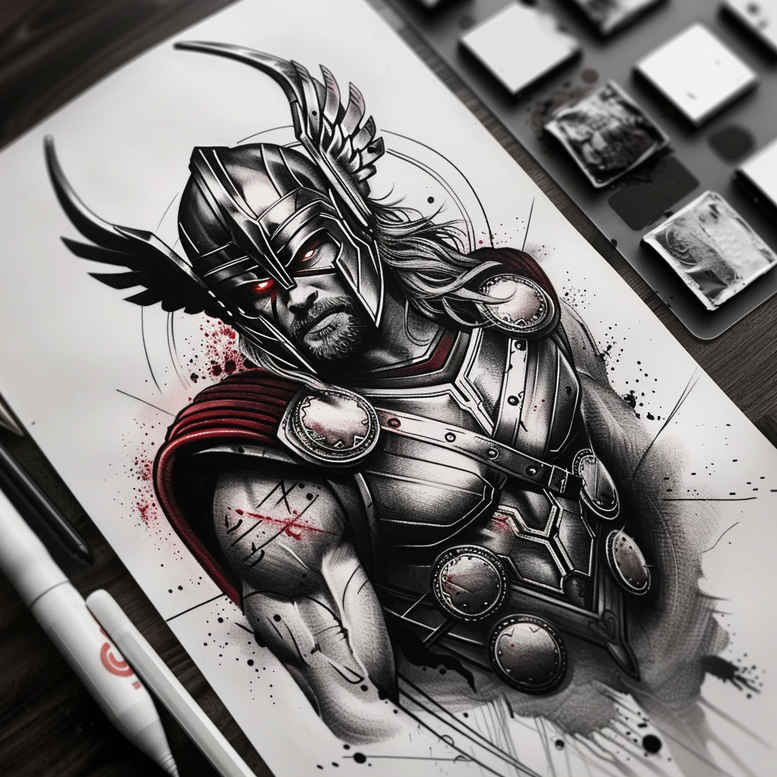 symbolism-tattoo-realism-light-and-shadow-play-for-shin – tattoo design ideas free ai generated – Gallery: thor-inkby-ai