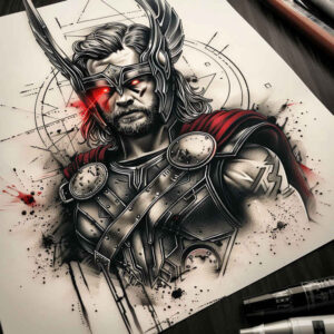 thor tattoo design ideas bright color ancient strength for thigh
