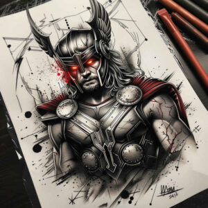 thor tattoo design ideas Surrealism visionary battle god for scapula