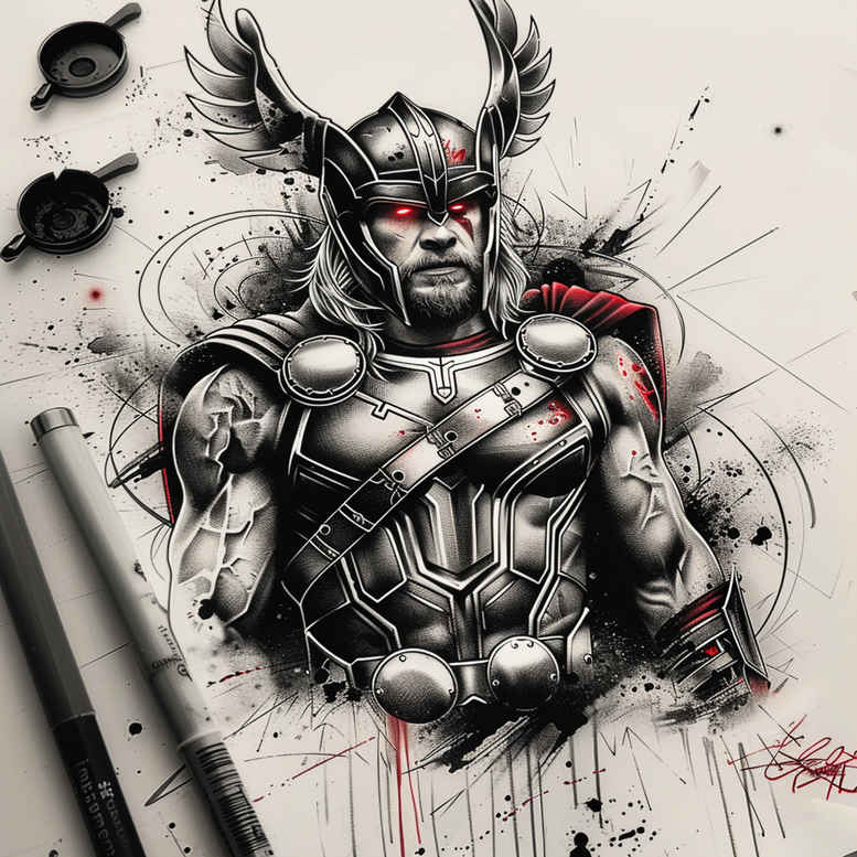 thor tattoo design ideas Realism living skin celestial battle for biceps