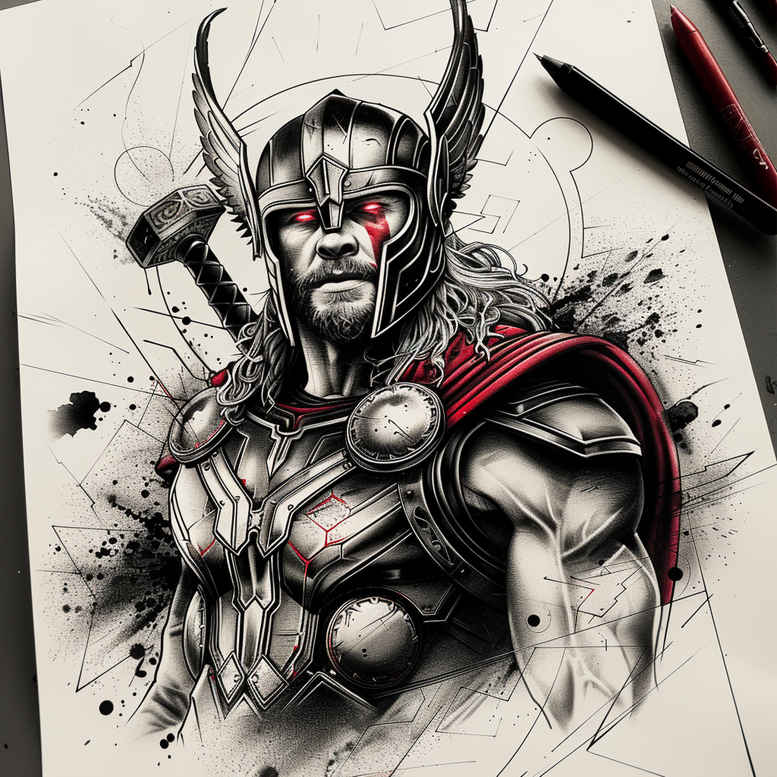 thor tattoo design ideas vivid hallucination cosmic weapon embodying courage