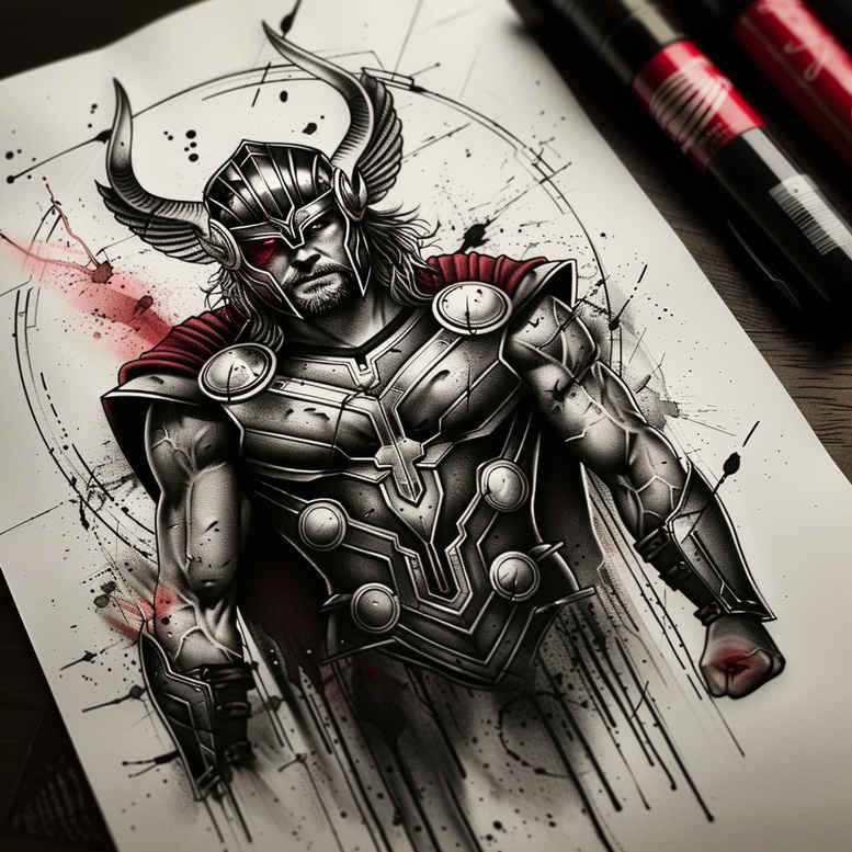 thor tattoo design ideas bold color divine warrior shows endurance