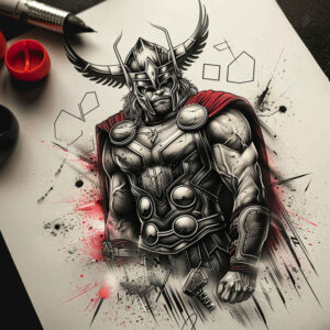 thor tattoo design ideas bold color blocks hammer tattoo for back shoulder