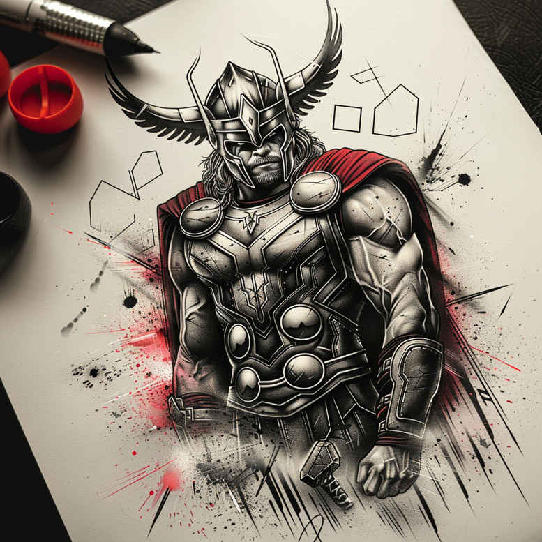thor tattoo design ideas bold color blocks hammer tattoo for back shoulder