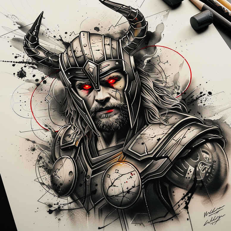 thor tattoo design ideas Surrealism melted shapes lightning warrior represents resilience