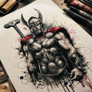 thor tattoo design ideas Surrealism distorted reality Mjolnir mark symbolising perseverance