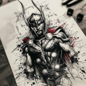 thor tattoo design ideas Surrealism imperfect symmetry myth warrior for lower chest