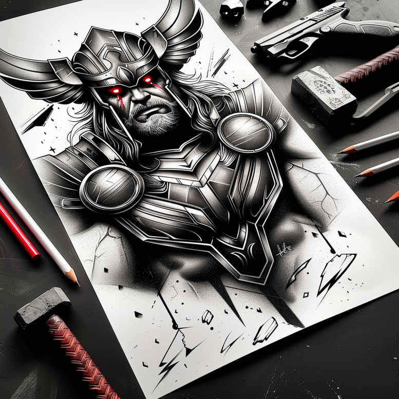 thor tattoo design ideas color richness nordic power for shin