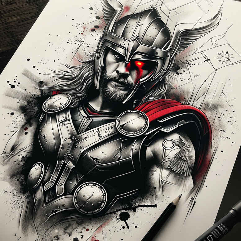 thor tattoo design ideas Surrealism mystical nordic power for toe