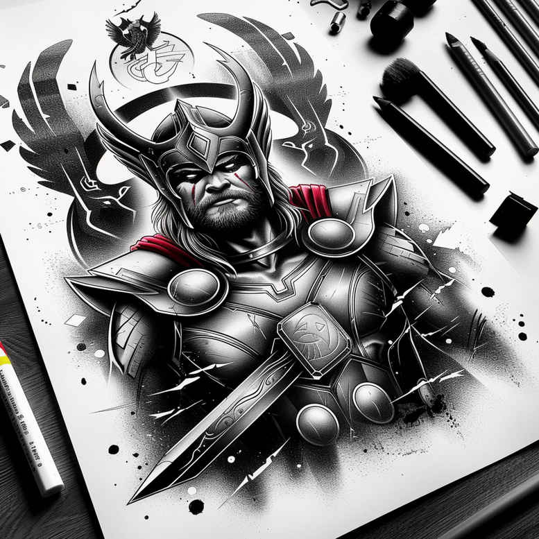 thor tattoo design ideas Realism dynamic shadows thunder god for upper thigh