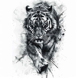 minimalist-tiger-tattoo – tattoo design ideas free ai generated – neotraditional-enhanced-color – for-abdomen – Gallery: tigers-inkby-ai