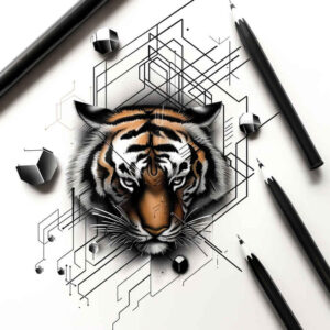 mystical-tiger – tattoo design ideas free ai generated – neotraditional-textural-detail – for-shoulder-blade – Gallery: tigers-inkby-ai