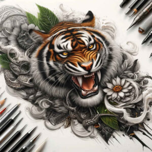 tigers tattoo design ideas Surrealism psychic energy feline strength stands for strength
