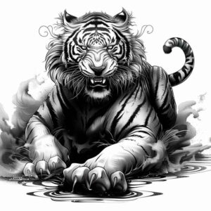 tigers tattoo design ideas Surrealism phantom shadows jungle royalty for upper thigh