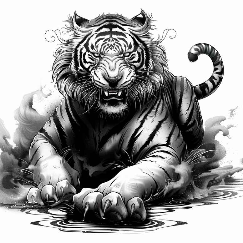 tigers tattoo design ideas Surrealism phantom shadows jungle royalty for upper thigh