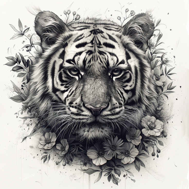 tigers tattoo design ideas Surrealism ethereal glow sharp eyes determination and power