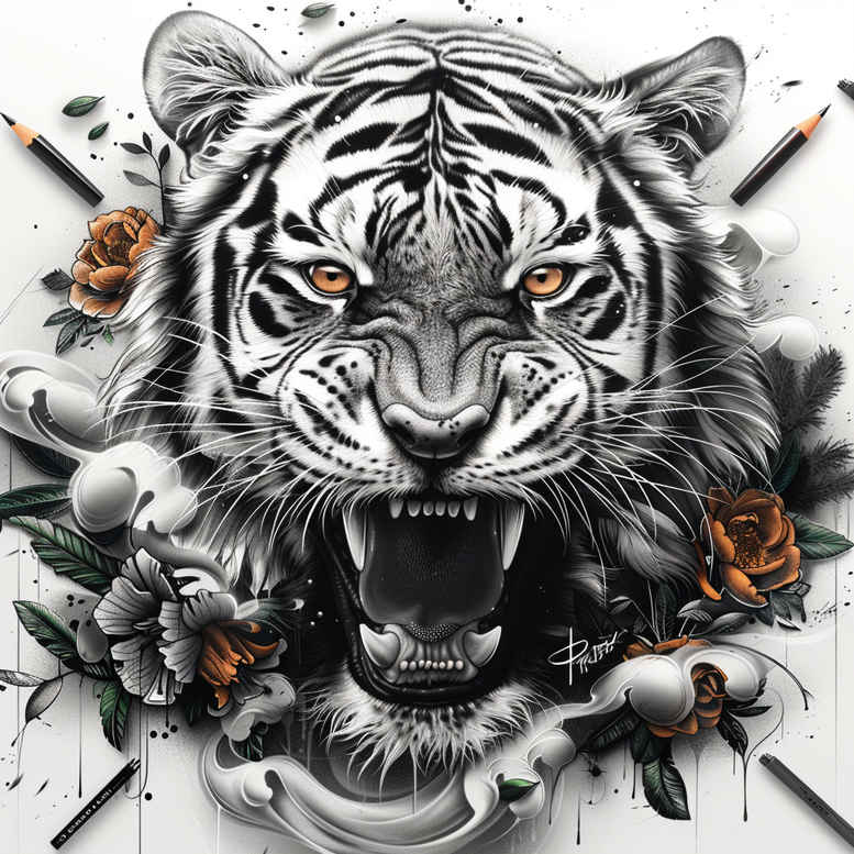 tiger-and-freedom – tattoo design ideas free ai generated – realism-focal-blur – for-elbow – Gallery: tigers-inkby-ai