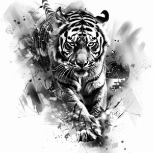 tiger-battle-motif – tattoo design ideas free ai generated – realism-realistic-gleam – for-back-shoulder – Gallery: tigers-inkby-ai