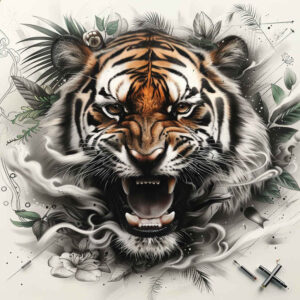 tiger-courage-symbol – tattoo design ideas free ai generated – neotraditional-layered-shading – for-biceps – Gallery: tigers-inkby-ai