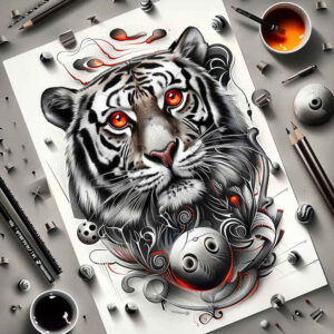 tiger-in-motion – tattoo design ideas free ai generated – realism-realistic-proportions – for-calf – Gallery: tigers-inkby-ai