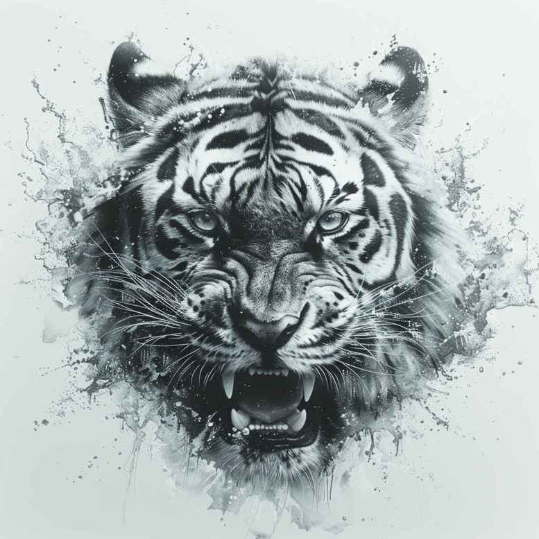 tiger – tattoo design ideas free ai generated – realism-contrast-play – for-back-of-neck – Gallery: tigers-inkby-ai