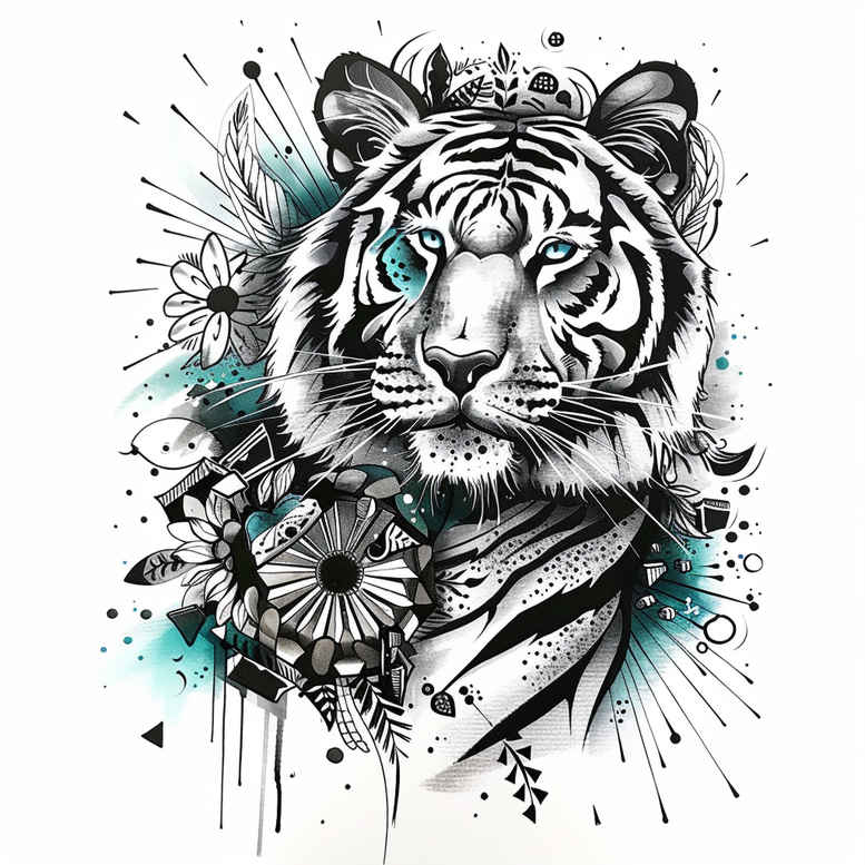 tiger – tattoo design ideas free ai generated – surrealism-shadow-play – for-lower-chest – Gallery: tigers-inkby-ai