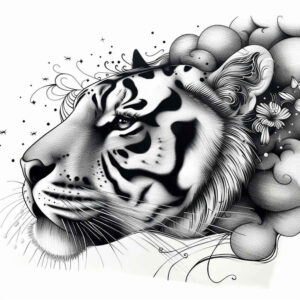 tiger-ornamentation – tattoo design ideas free ai generated – neotraditional-crisp-lines – for-back-shoulder – Gallery: tigers-inkby-ai