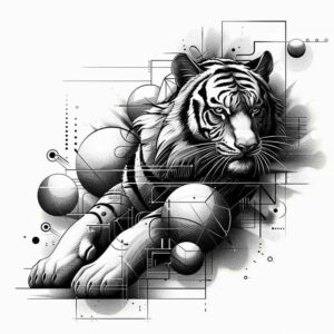 tiger-ornamentation – tattoo design ideas free ai generated – surrealism-melting-forms – for-upper-thigh – Gallery: tigers-inkby-ai