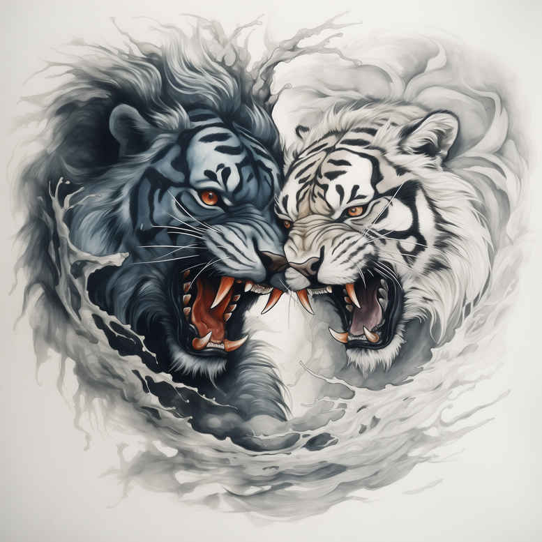 tiger-protection-motif – tattoo design ideas free ai generated – neotraditional-dynamic-linework – for-ribs – Gallery: tigers-inkby-ai
