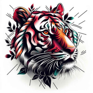tiger-spiritual-motif – tattoo design ideas free ai generated – surrealism-enigmatic-light – for-lower-thigh – Gallery: tigers-inkby-ai