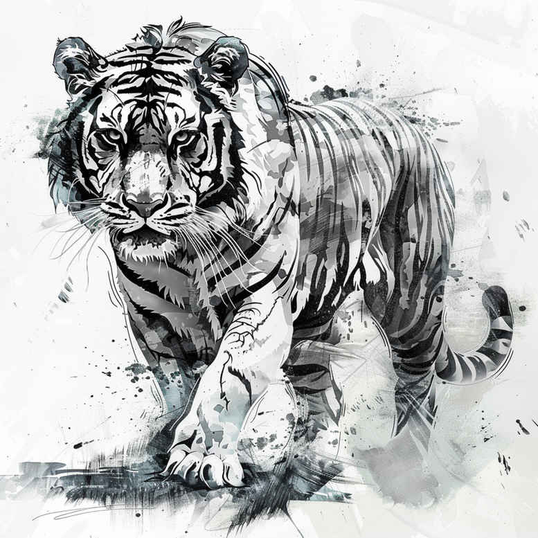 tiger-strength-motif – tattoo design ideas free ai generated – surrealism-vibrant-contrasts – for-spine – Gallery: tigers-inkby-ai