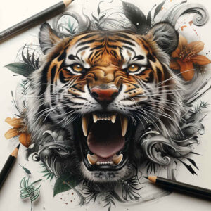 tiger-symbolism – tattoo design ideas free ai generated – neotraditional-artistic-contrast – for-back – Gallery: tigers-inkby-ai